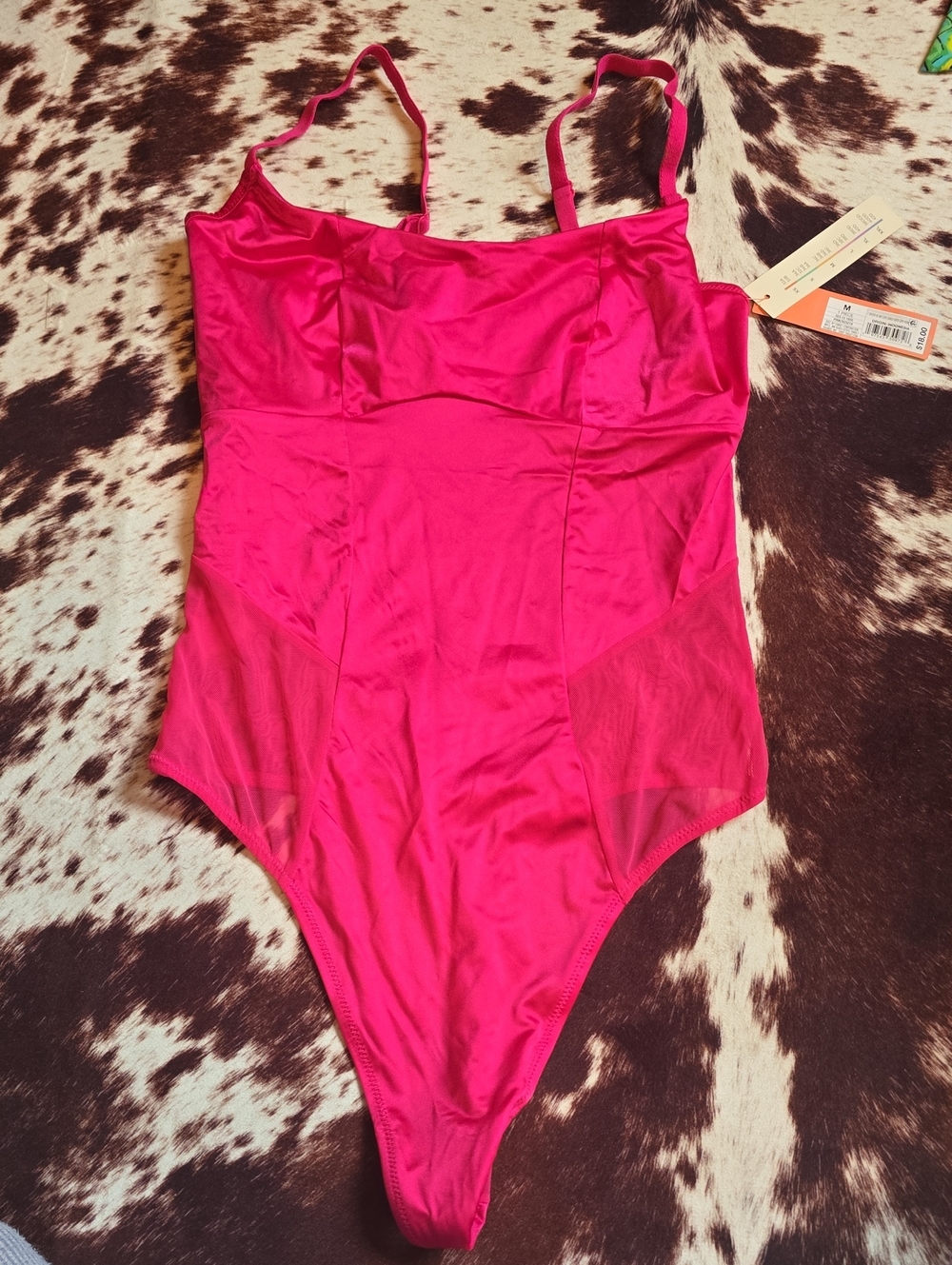 Colsie Hot Pink Bodysuit with Sheer Side Panels